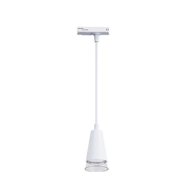 white aluminum track pendant light with transparent PMMA ring