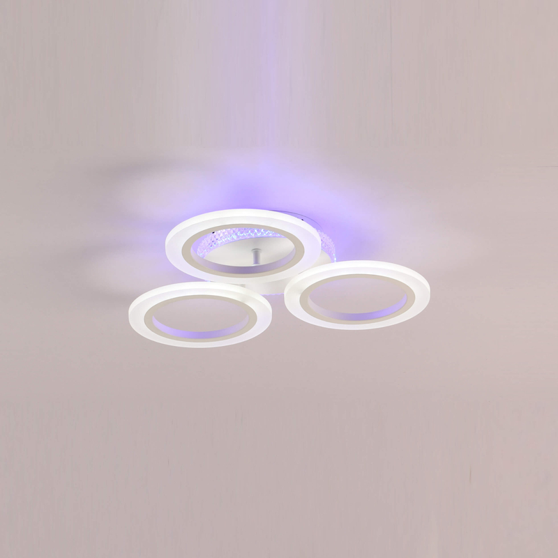 Elegant, contemporary ceiling light composed of three concentric, illuminated rings.