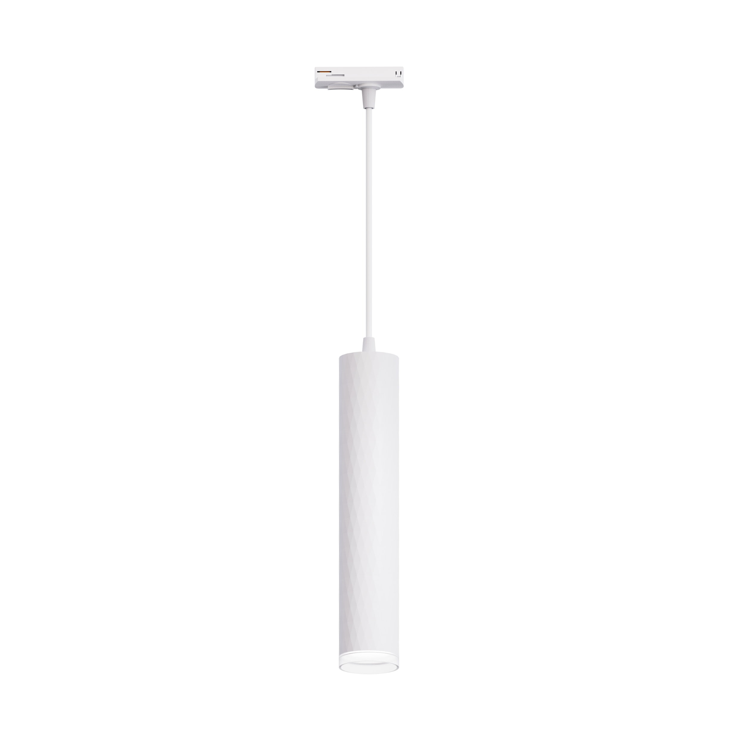 white long pendant track light with diamond patterns and transparent edges