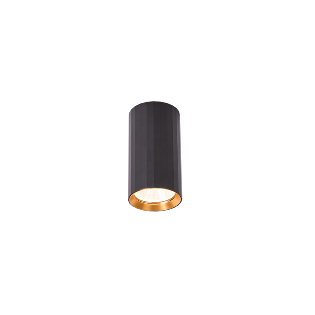 black gu10 ceiling downlight with vertical stripes on the surface