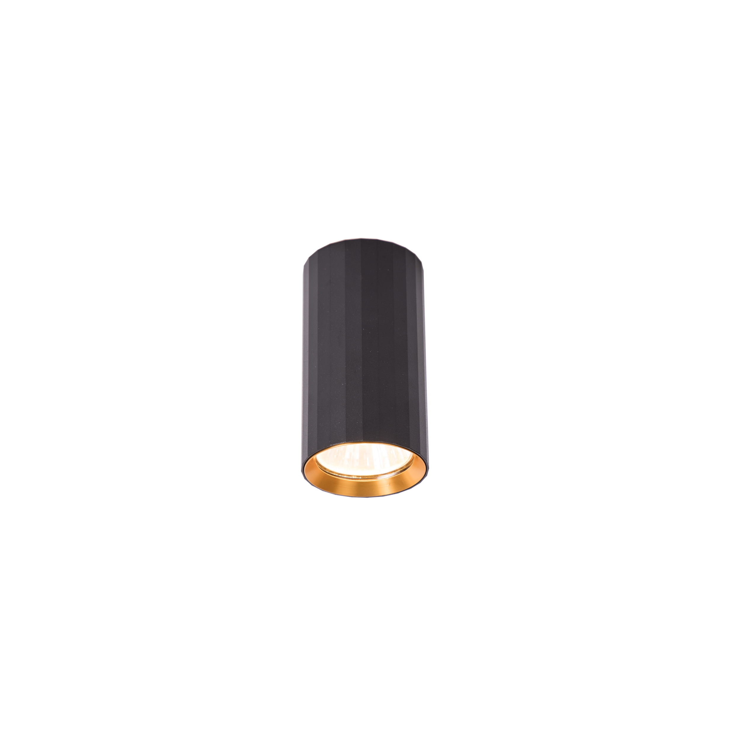 black gu10 ceiling downlight with vertical stripes on the surface