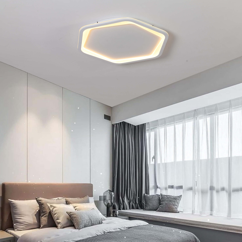 hexagonal shape led ceiling lamp installed in the bedroom
