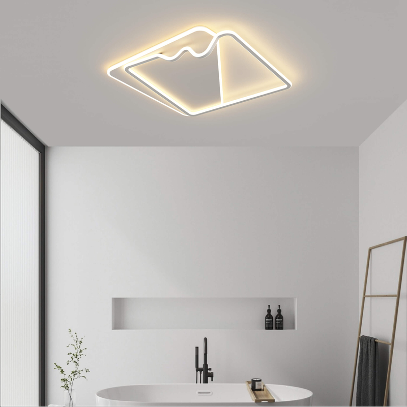 square mountain style led ceiling lamp installed in living room
