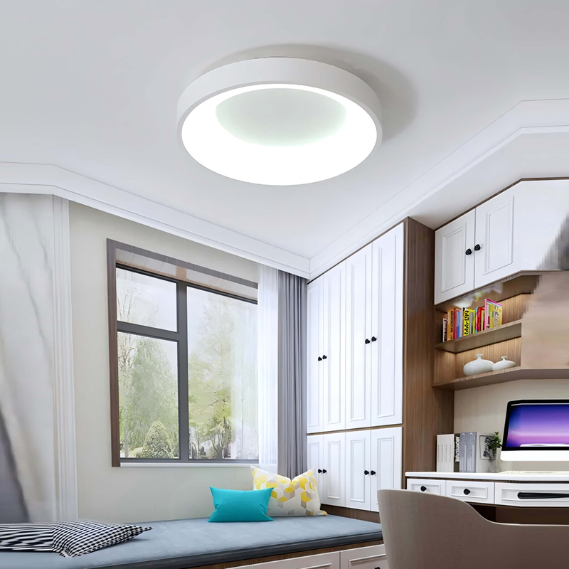 white circular led ceiling lamp installed in bedroom