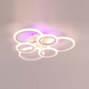 A modern, minimalist ceiling light fixture with three circular LED panels in a white finish.