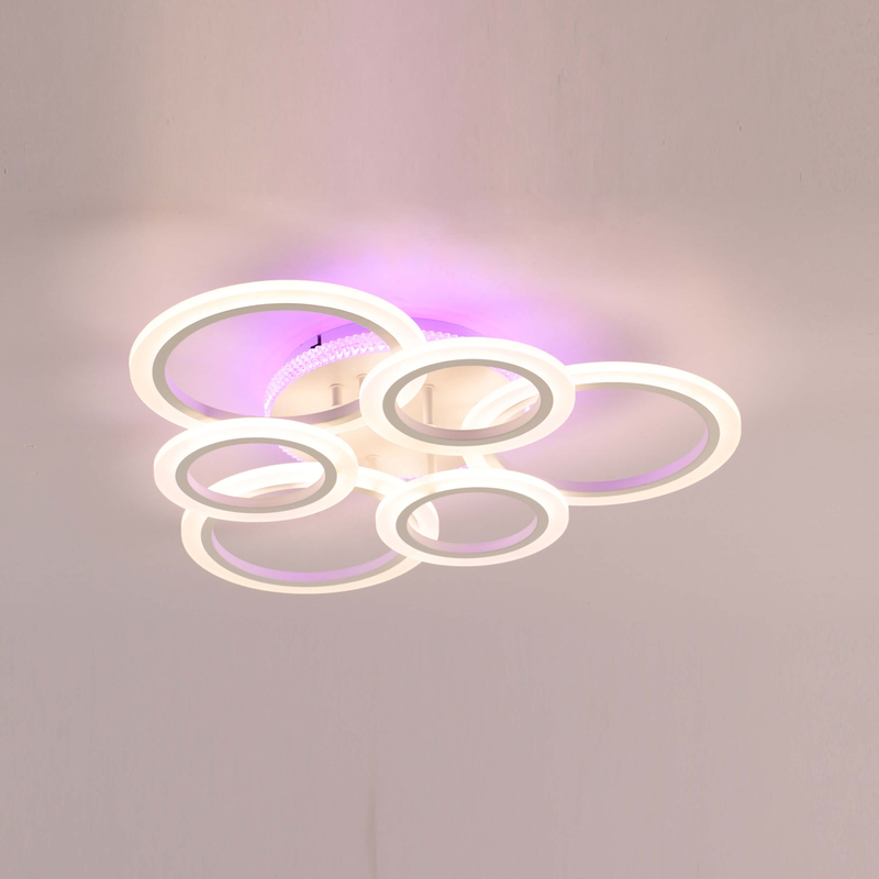 A modern, minimalist ceiling light fixture with three circular LED panels in a white finish.