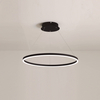 Brass-finished circular hanging light fixture featuring layered LED illumination and clean lines