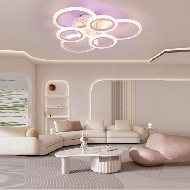 Sleek and stylish ceiling lamp with three interconnected rings of bright, energy-efficient lighting.