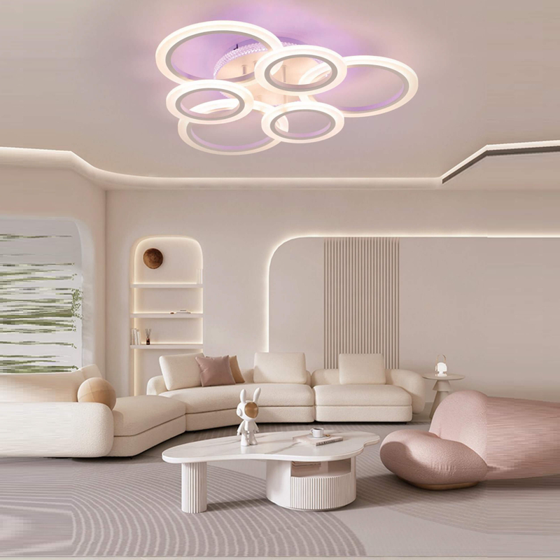 Sleek and stylish ceiling lamp with three interconnected rings of bright, energy-efficient lighting.