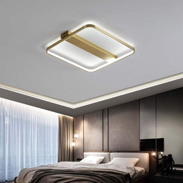 gold square led ceiling light for bedroom