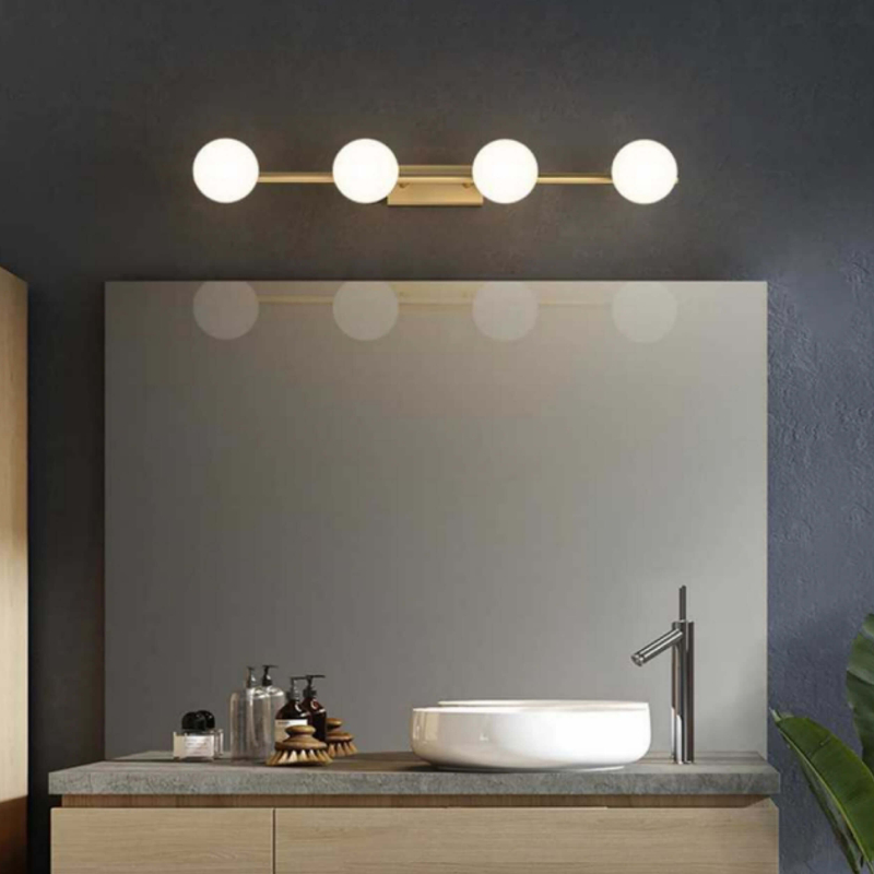 Modern Brass Wall Light Fixture with Two Spherical Bulbs