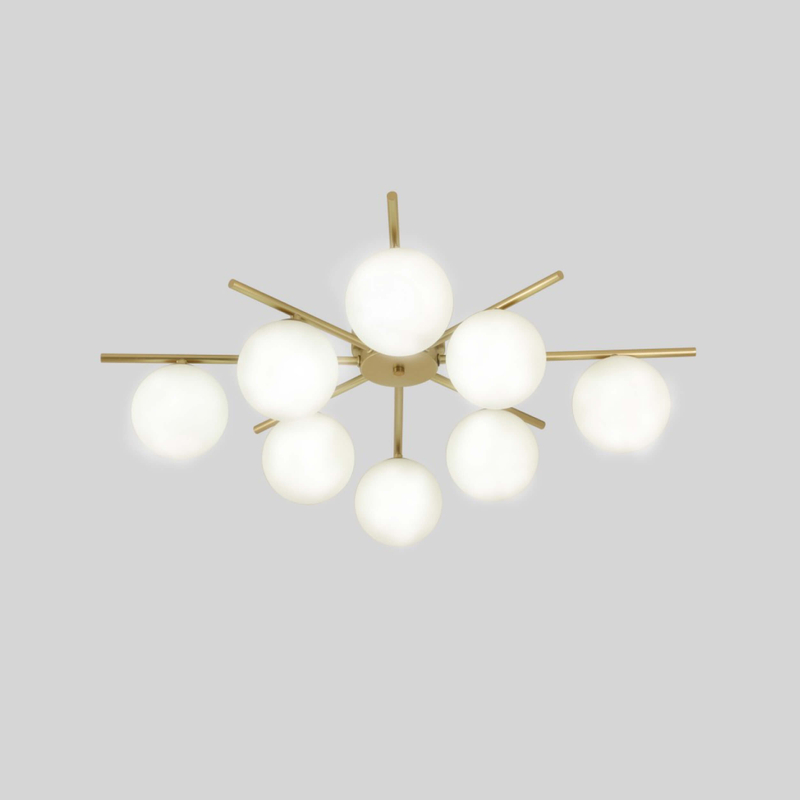 Radiant Brass and Opal Globe Chandelier