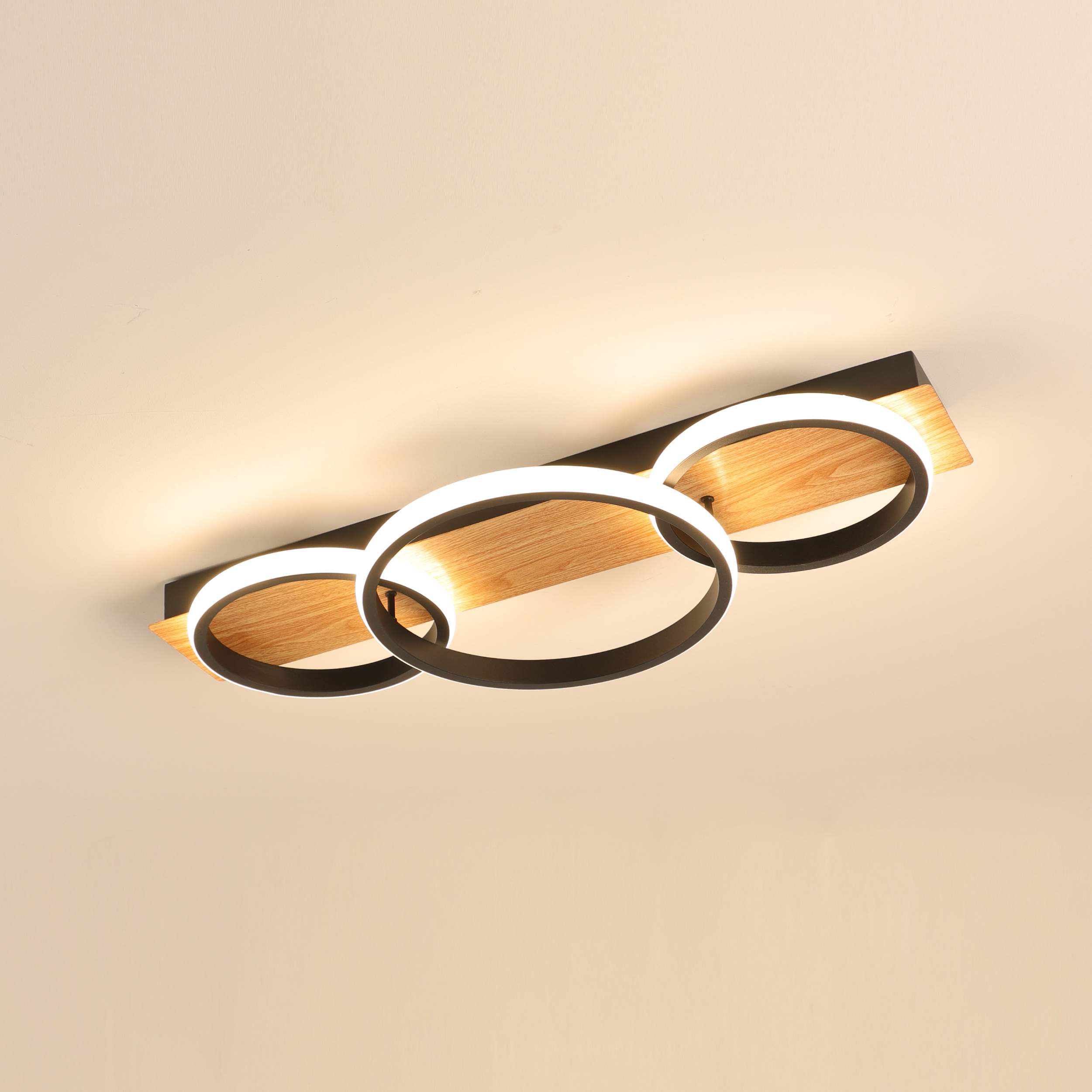 three ring circles wood ceiling light