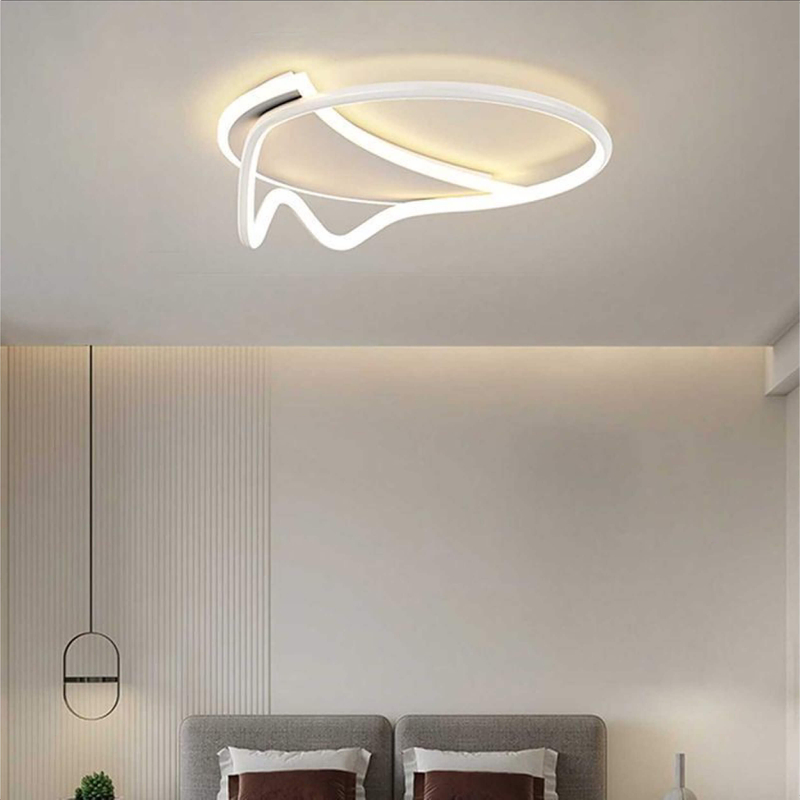 minimalist and contemporary round shape led ceiling light installed in bedroom