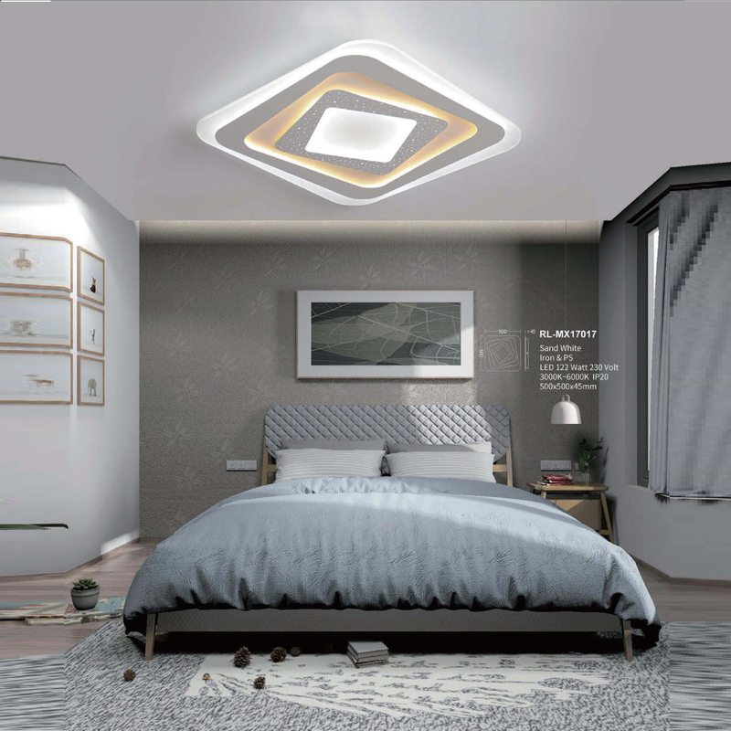 Square LED ceiling light with warm white color for bedroom