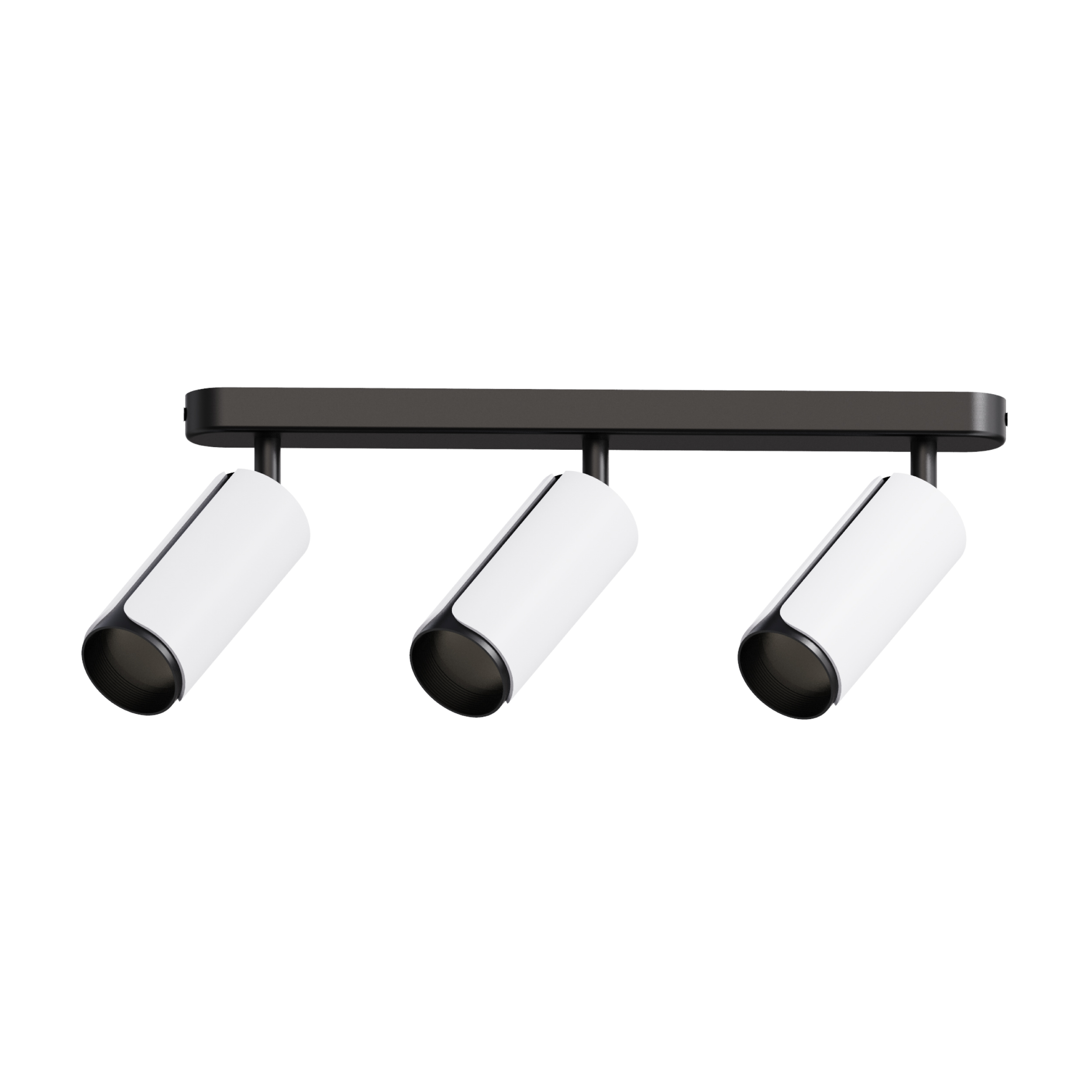 three spot light in black and white apprearance install on ceiling