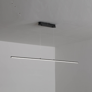 Linear LED Pendant Light Over Kitchen Island - Brushed nickel finish with adjustable hanging height for contemporary spaces