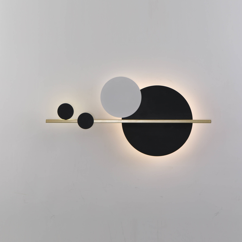 Contemporary lighting design featuring contrasting black and white shapes
