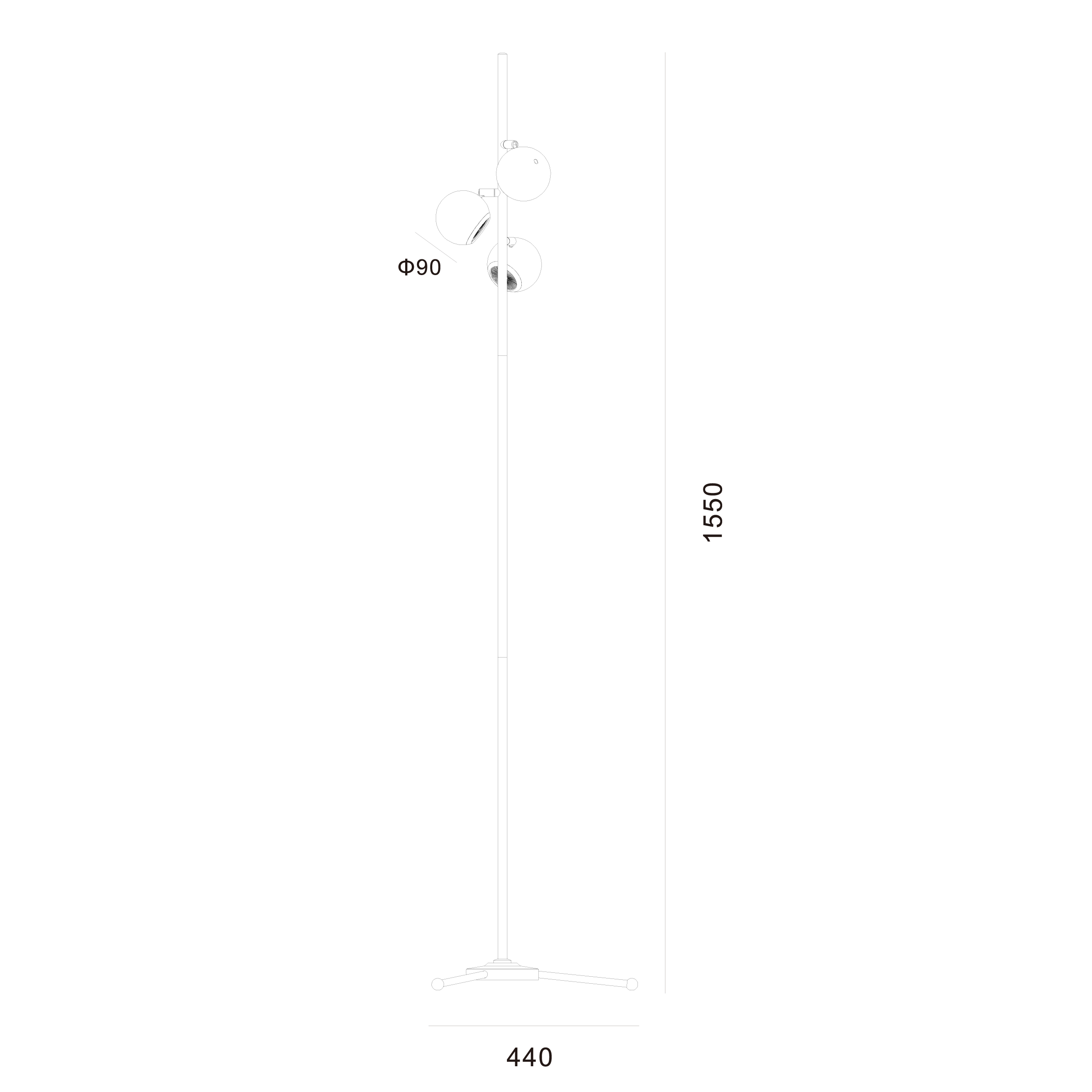 three gu10 socket floor lamp dimension