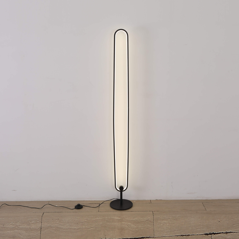 Tall, minimalist black floor lamp with a simple, elegant silhouette and energy-efficient LED lighting.