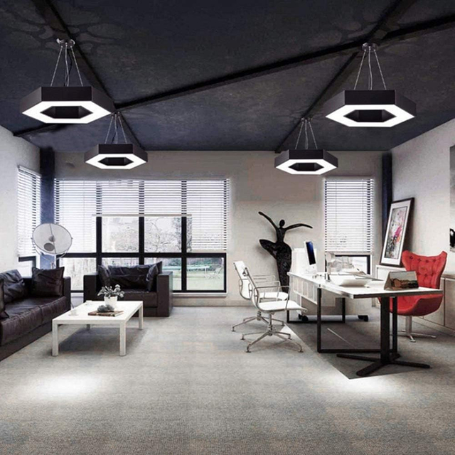 Hexagonal pendant light for office