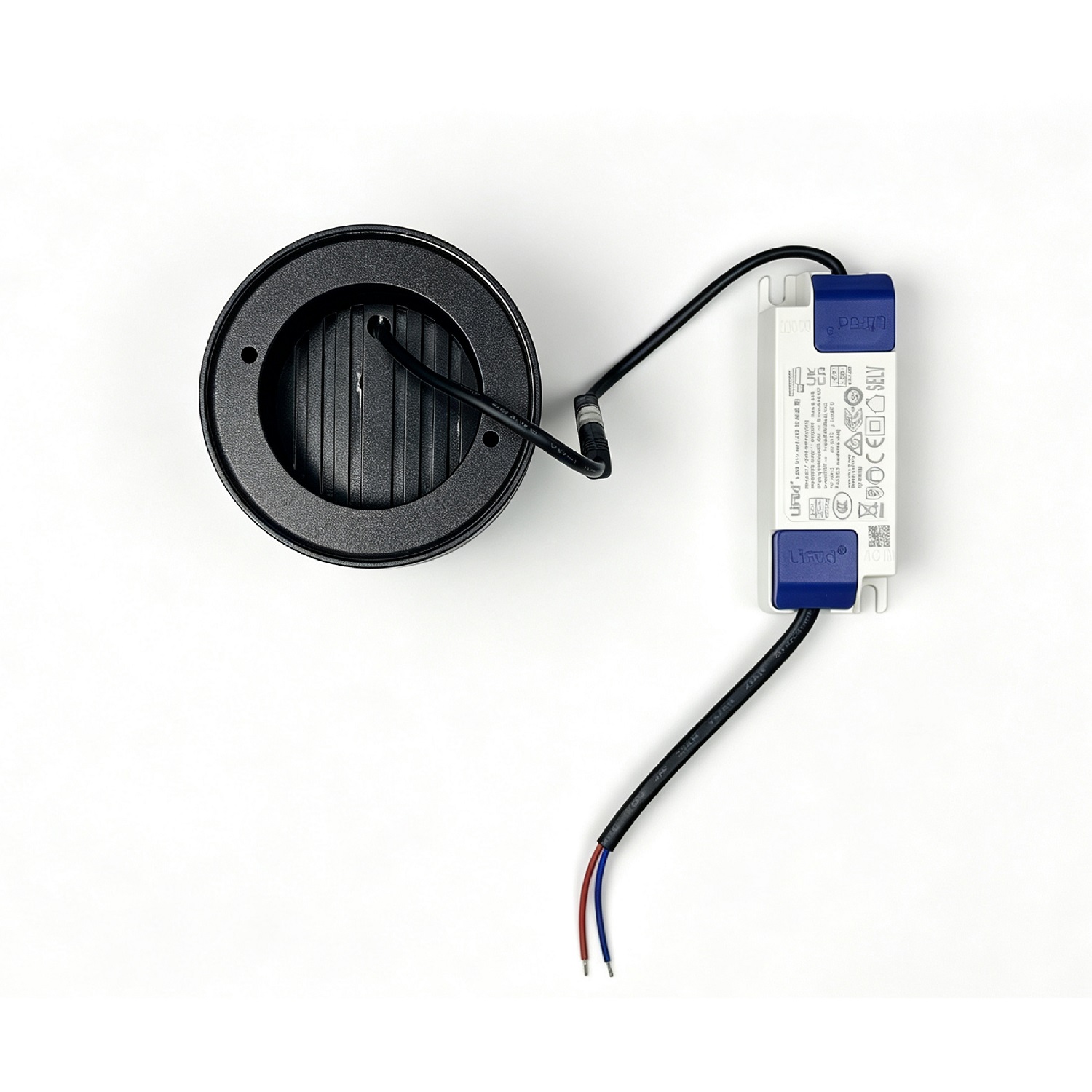 Surface mount LED downlight top view heat sink structure external constant current driver