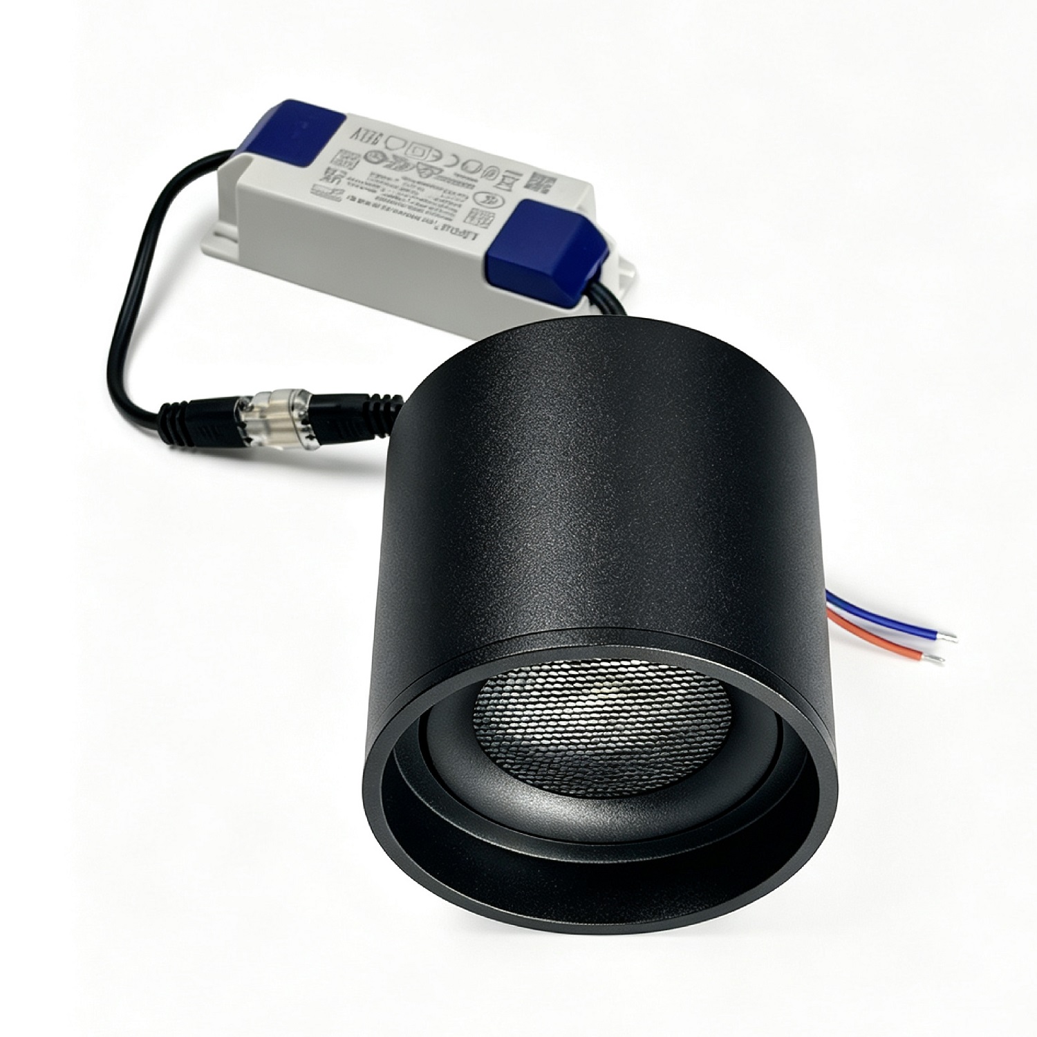 Anti glare surface mounted LED downlight black cylindrical housing driver with connecting wire